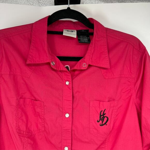 Harley Davidson Shirt Womens XL Red Pearl Snap Spell Out Studded Moto Biker Chic - Picture 4 of 9